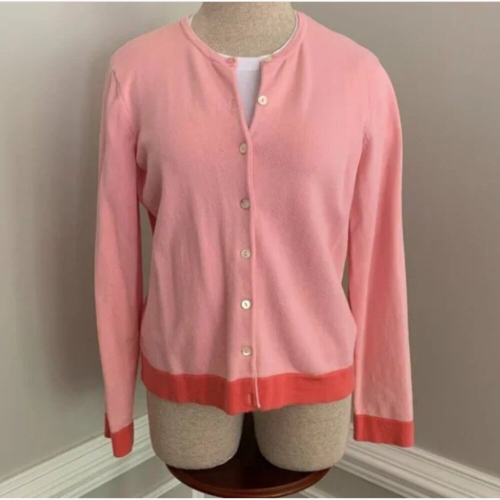Liz Claiborne Two Tone Coral Button Front Cardigan Sweater Size Medium